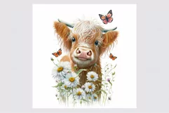 Highland calf clipart, Calf with daisy clipart Product Image 2