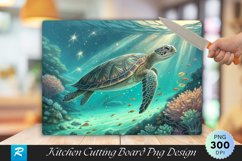 Majestic Turtle in Glowing Turquoise Cutting Board PNG Product Image 1