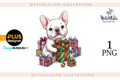 Christmas Bulldog Puppy Watercolor Illustration Product Image 1