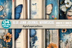 Blue Junk Journal Whimsical Patterns Background PNG Product Image 3