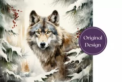 Watercolor Christmas Tumbler Wrap, Winter Wolf Sublimation Product Image 2