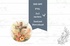 Christian Cross Round Earrings, Watercolor Cross Earring PNG Product Image 2