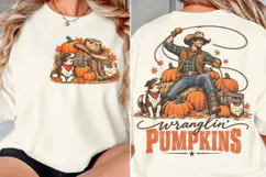 Wranglin Pumpkins Front Back PNG, Cowboy Fall Chest Back Shi Product Image 2