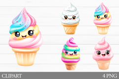 Cute Ice Cream Clipart. Funny Ice Cream Sublimation Product Image 1
