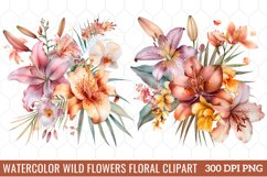 Watercolor Wild Flowers Floral Clipart, Watercolor Clipart Product Image 1