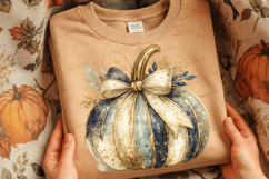 Blue Gold Elegant Fall Pumpkin PNG Design fall pumpkin png Product Image 3