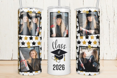 Graduation Skinny Tumbler Wrap | Black and Gold Stars Product Image 1