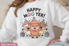 Happy Moo Year PNG, Highland Cow Sublimation PNG Product Image 1