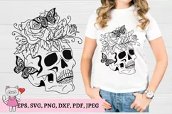 Skull Flower Butterfly Svg, Sugar Skull Svg Product Image 1