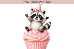 Raccoon Cupcake PNG, Cute Birthday Raccoon Clipart, Pink Product Image 2