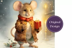 Watercolor Christmas Tumbler Design, Christmas Cute Mouse Product Image 2