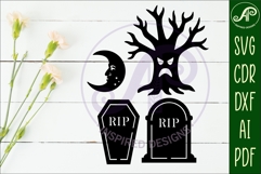 Halloween Silhouette shapes tombstone and tree Product Image 2