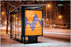 Billboard Mockup in Snowstorm at Night on Urban Street Product Image 2
