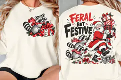Feral But Festive Front Back PNG, Christmas Raccoon Front Ba Product Image 2
