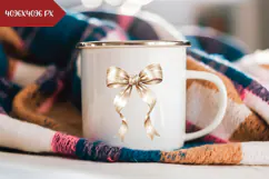 Boho Christmas Bow Illustration, Gold Christmas PNG Product Image 2