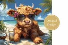 Summer Cow Tumbler Wrap Design, Summer Animals Tumbler PNG Product Image 2