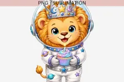 Space Lion Birthday PNG | Cute Astronaut Lion Clipart Product Image 3