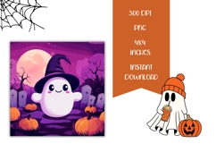 Neon Halloween Ghost Square Coasters, Moon Square Coasters Product Image 2