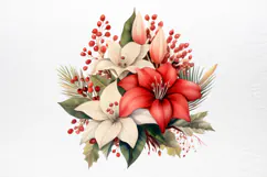 Christmas Flowers Watercolor Clipart PNG Product Image 2