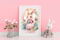 Watercolor Easter Bunny Girls Sublimation PNG Clip Art Product Image 4