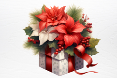 Vintage Floral Christmas Clipart PNG Product Image 2