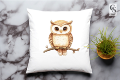 Cute Owl on Branch Watercolor Clipart Sublimation PNG Product Image 2