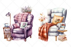 Cozy Winter Armchair Watercolor Clipart Bundle| Armchair png Product Image 2