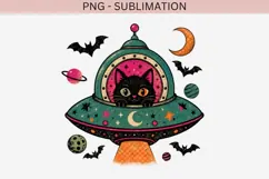 UFO black cat png design for T-shirt Product Image 4