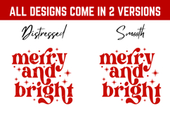 4 Retro Christmas Svg, Festive Holiday Quote, Merry &amp; Bright Product Image 2