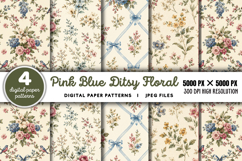 Pink Blue Ditsy Floral Digital Paper JPG Product Image 1
