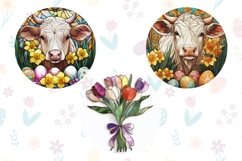Stained Glass Easter Cow Keychain Template, Flowers PNG Product Image 2