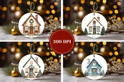 Watercolor Christmas House Ornaments, Winter House Ornament Product Image 2