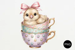 Easter Baby Animals In Teacups PNG Watercolor Clipart Product Image 2