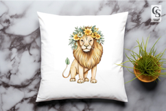 Cute Watercolor Floral Lion Clipart Sublimation PNG Product Image 2