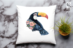 Floral Toucan Watercolor Clipart Sublimation PNG Product Image 2