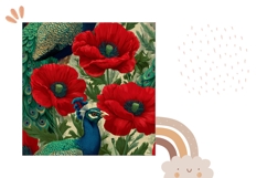 Poppy Pillow Case Design, Peacock Pillow Sublimation Design Product Image 2