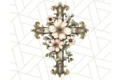 Faith Cross PNG with Flowers, Watercolor Religious Art Print Product Image 2