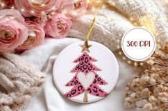 Pink Leopard Christmas Tree Ornament, Winter Ornament Design Product Image 2