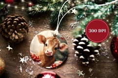 Christmas Ornament Sublimation, Christmas Baby Cow Gift Tag Product Image 2