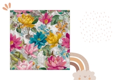 Colorful Pillow Case Design, Vintage Flowers Pillow PNG Product Image 2