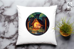 Sleeping Fox Woodland Cabin Night Scene Sublimation SVG PNG Product Image 3