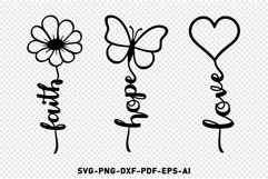 Faith Hope Love with Heart Butterfly Flower Laser Cut Files Product Image 2