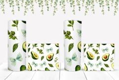 Watercolor Avocado Tumbler Wrap, Floral Tumbler Template Product Image 2