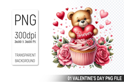 Cupcake With Bear, Valentine&#039;s Day Clipart PNG File Product Image 1
