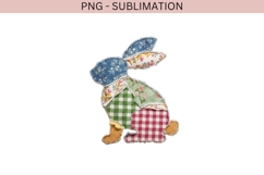 Patchwork Easter Bunny PNG | Vintage Fabric Rabbit Clipart Product Image 2