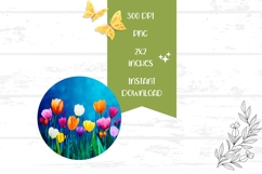 Floral Earrings PNG, Colorful Tulips Round Earrings Design Product Image 2