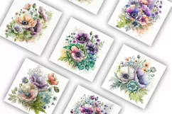 Anemones Bouquets | Watercolour Clipart JPG Product Image 2