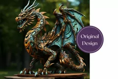 3D Dragon Tumbler Wrap, 3D Wooden Dragon Sublimation PNG Product Image 2