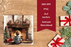 Christmas Square Coaster, Christmas Fireplace Sublimation Product Image 2