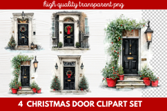 4 Christmas Door Clipart Set | Festive Holiday Front Door Product Image 1